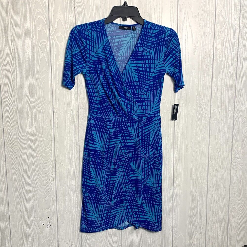 Apt 9 Blue Print Short Sleeve V-Neck Petite Dress Size PXS NWT